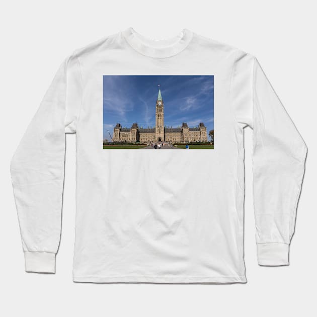 Center block of the Canadian Parliament - Ottawa, Ontario Long Sleeve T-Shirt by josefpittner